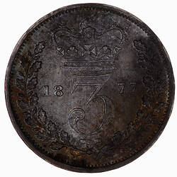 Coin - Threepence (Maundy), Queen Victoria, Great Britain, 1877 (Reverse)