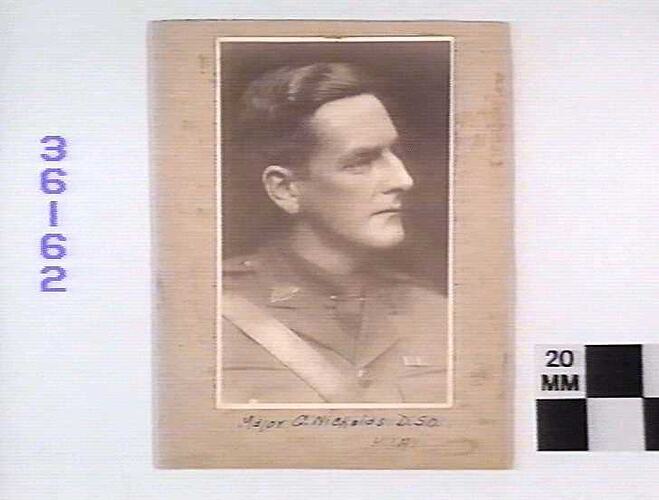 Profile portrait of military man in uniform.