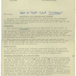 Letter - Acceptance as a Commonwealth Nominee, Commonwealth of Australia to Ronald Booth, 27 Mar 1956