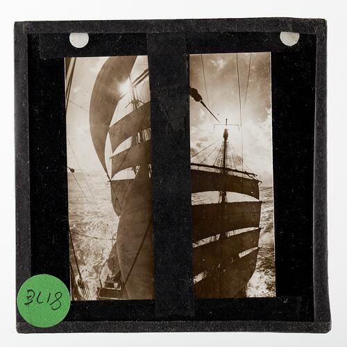 Lantern Slide - Two Views of the Discovery's Sail Settings, BANZARE Voyage 1, Antarctica, 1929-1930