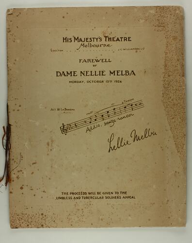 Programme - Farewell of Dame Nellie Melba, La Boheme, His Majesty's Theatre, Melbourne, 1924