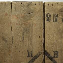 Detail of corner of wooden box.