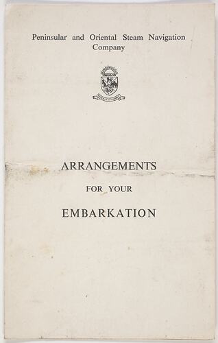 Leaflet - Arrangements for Your Embarkation, P&O Line, 1956