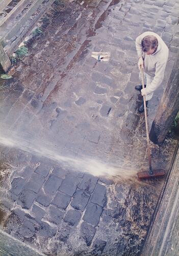 Cleaning Cattle Lanes, Newmarket Saleyards, 1987