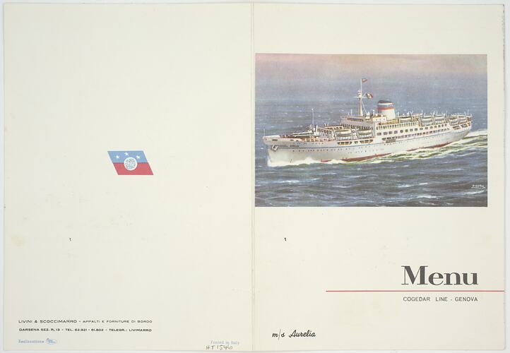 Menu - MS Aurelia, Cogedar Line, Cold Buffet, 18 Feb 1959
