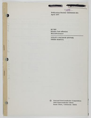 Cover of printed typed document.