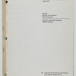 Cover of printed typed document.