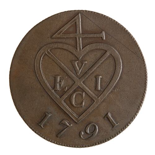 Coin - 1 & 1/2 Pice, Bombay Presidency, India, 1791