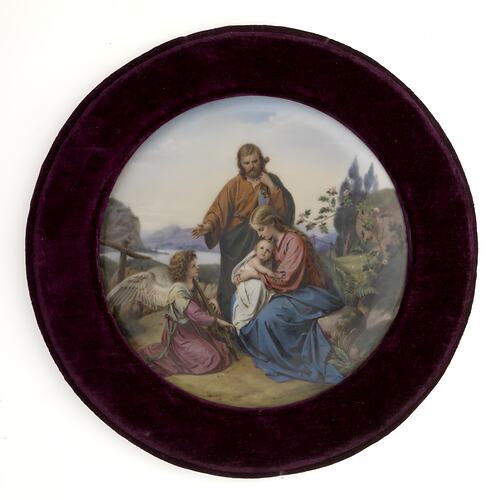 Painted porcelain plaque depicting Holy family, circa 1880