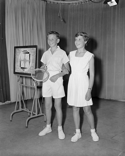 Negative - Two Children at the ABV2 Television Studios, Elsternwick, Victoria, 1958