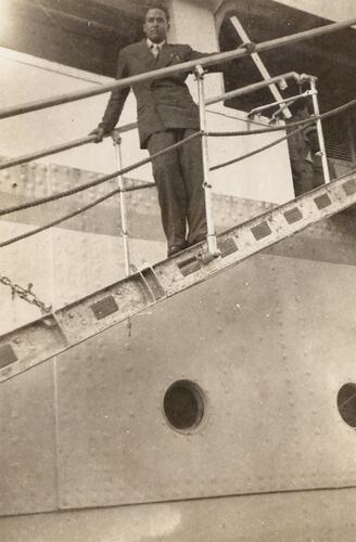 Guiseppe Minniti on the 'Sebastiano Caboto', Victoria Dock, Melbourne, 24 Apr 1950