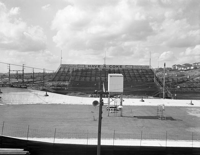 Coca-Cola, Grandstand at Essendon Board Track, Essendon, Victoria, Nov 1954