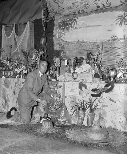 Victorian Orchid Club Inc, Man at Orchid Show, Melbourne, Victoria, 1956