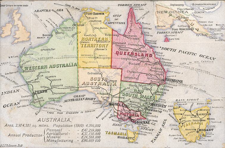 Postcard - 'Australia' map, Commonwealth Immigration Office, circa 1924