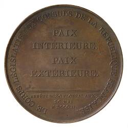 Medal - Promulgation of the Treaty of Amiens, Napoleon Bonaparte (Emperor Napoleon I), France, 1802