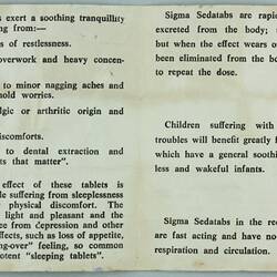 Leaflet - Drug, Sedatabs, Sigma, circa 1960