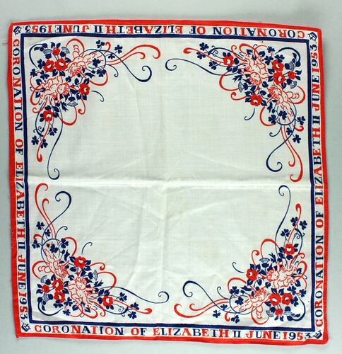 Souvenir Handkerchief - Queen Elizabeth II Coronation Celebrations, Victoria, 1953