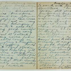 Open book, 2 cream pages dated Tuesday 13th. Cursive handwritten text in blue/black ink. Page 64 and 65.