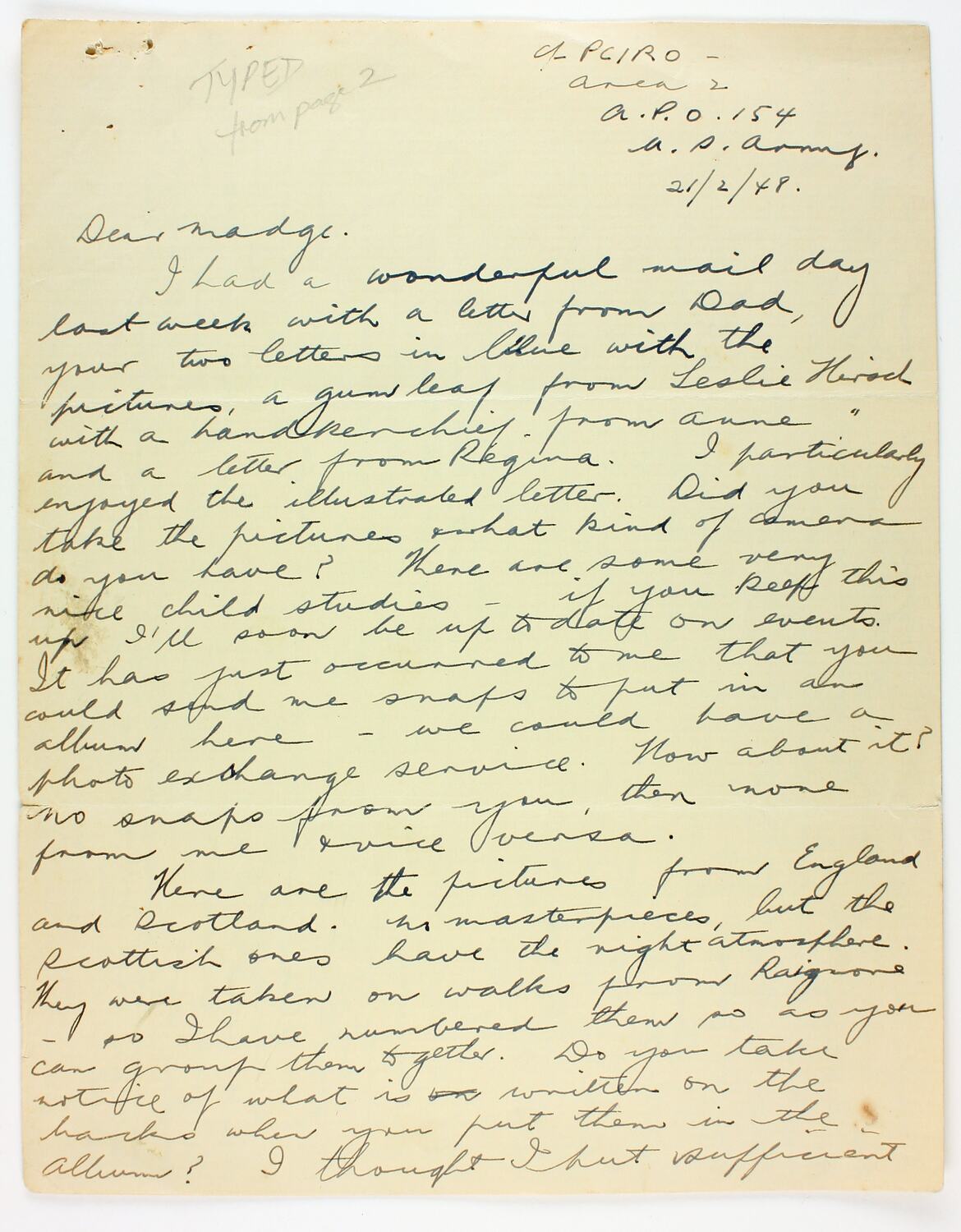 Letter - Esma Banner, Germany, 21 Feb 1948