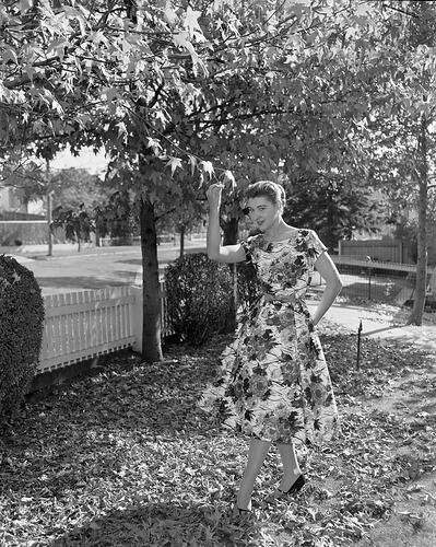 Ladies Fashion, Model Standing in a Garden, Victoria, 12 May 1959