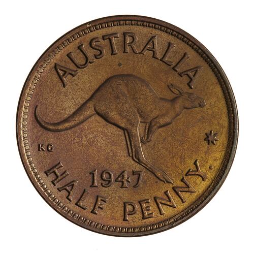 Proof Coin - Halfpenny, Australia, 1947, photographed by Museums Victoria