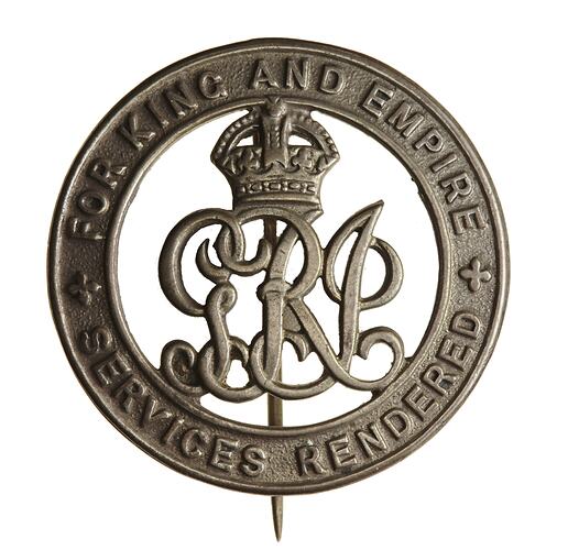 WWI Badge - Services Rendered, Australia, circa 1919