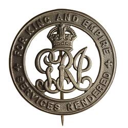 WWI Badge - Services Rendered, Australia, circa 1919