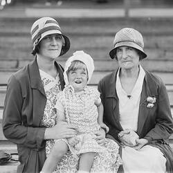 Portrait of Two Women and Child in Stadium, circa 1930s