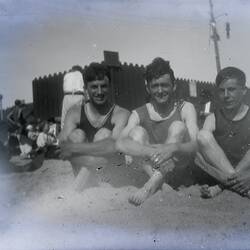 Glass Negative - Three Young Men on Beach, circa 1920s - 1930s