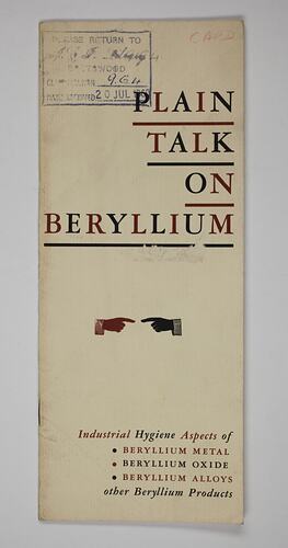 Front cover with illustration and printed text.