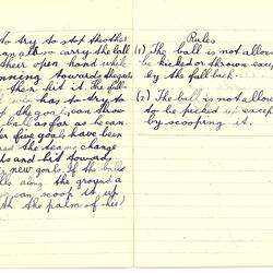Bound booklet containing handwritten annotations; black ink on lined paper