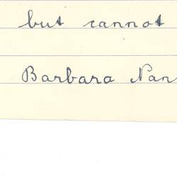 Document - Barbara Pankervis, Addressed to Dorothy Howard, Transcription of a Riddle, 1954-1955