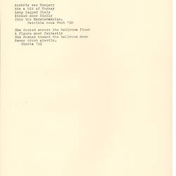 Document - Jennifer Harrison, Addressed to Dorothy Howard, Transcriptions of Autograph Album Inscriptions, 1954