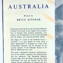 Book - Bryce Kinnear, 'The Land of the Southern Cross, Australia', Australian Publicity Council, 1956