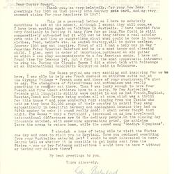 Letter - Glen Balmford, to Dorothy Howard, Discussion of Personal Life & The 1956 Melbourne Olympic Games, 17 Jan 1957