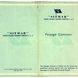 Passage Ticket - Sitmar Line, T.V. Fair Sky, James Forbes, Southampton to Melbourne, 8 Jul 1961