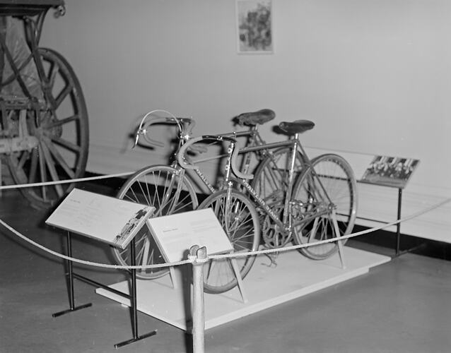 Malvern Star bicycles on display in Verdon Hall, Science Museum, Melbourne, 1971
