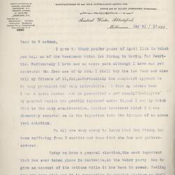 Letter - Thomas Baker to George Eastman, 31 May 1913