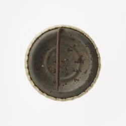 Badge - 'Bienheureuse Jeanne d'Arc! Protegez La France!' (Blessed Joan of Arc, Protect France), World War I, 1914-1919, Reverse