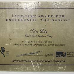 Certificate - 'Landcare Award for Excellence', Peter Auty, Flowerdale, 2005