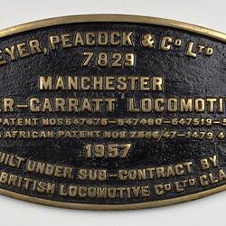Locomotive Builders Plate - Beyer Peacock & Co. Ltd. & North British Locomotive Co., Glasgow, Scotland, 1957