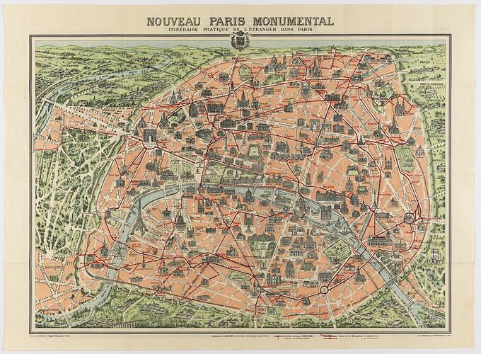 Printed colour map of Paris.