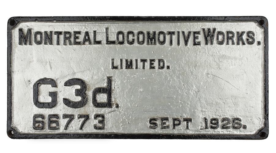 Locomotive Builders Plate - Montreal Locomotive Works Ltd, 1926