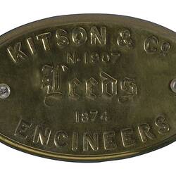 Locomotive Builders Plate - Kitson & Co., Leeds, England, 1874
