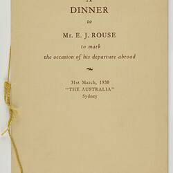 Programme - Kodak Australasia Pty Ltd, Mr E.J. Rouse Farewell Dinner, Sydney, 31 Mar 1938