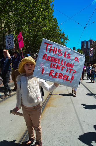 Young Girl with Sign 'This is a Rebellion Isn't It?', Women's March on Melbourne, 21 Jan 2017