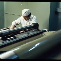 Kodak Australasia Pty Ltd, Film Slitting Machine & Worker, Coburg, 1973