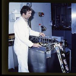 Slide - Kodak Australasia Pty Ltd, Man Operating Printer, Color Print Processing, Building 20, Coburg, circa 1960s