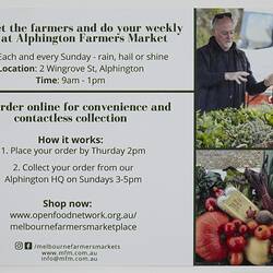 Postcard printed black text on white at left. Right has two images of market produce.