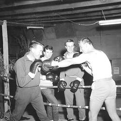 Negative - Men Boxing in Suburban Hall, East Doncaster, Victoria, 1953
